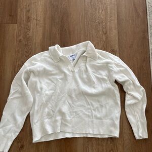 White Collared Knit Pullover Sweater